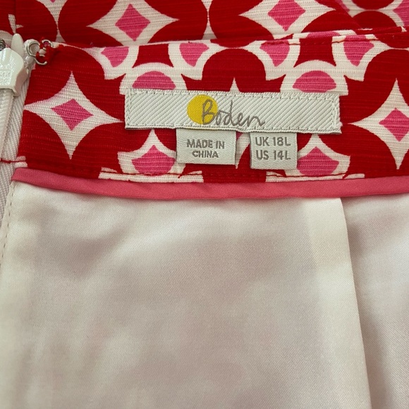 Boden Women’s Red Pink Geometric Pattern A Line Skirt Sz 14L office siren - Picture 4 of 6